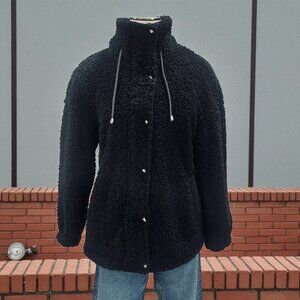 TCOT Women Black Sherpa Fleece Jacket Zip Front Cozy Winter Warm Outerwear M